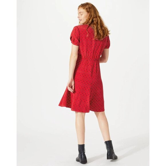 Jigsaw African Spot Tea Midi Dress Red Womens Size 2 UK 6 Office Boho Work Red - Picture 2 of 9